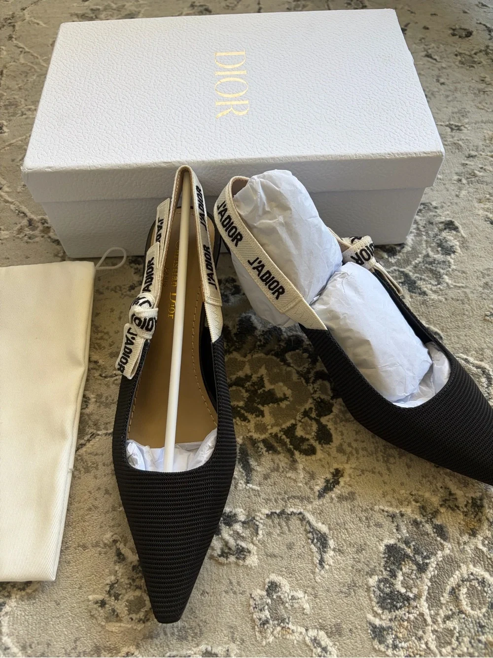 Dior Black Pointed J'Adior Slingback Kitten Heels